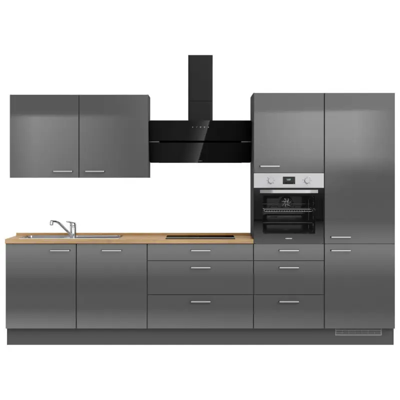 K&uuml;chenleerblock 330 cm in Eichefarben, Schieferfarben