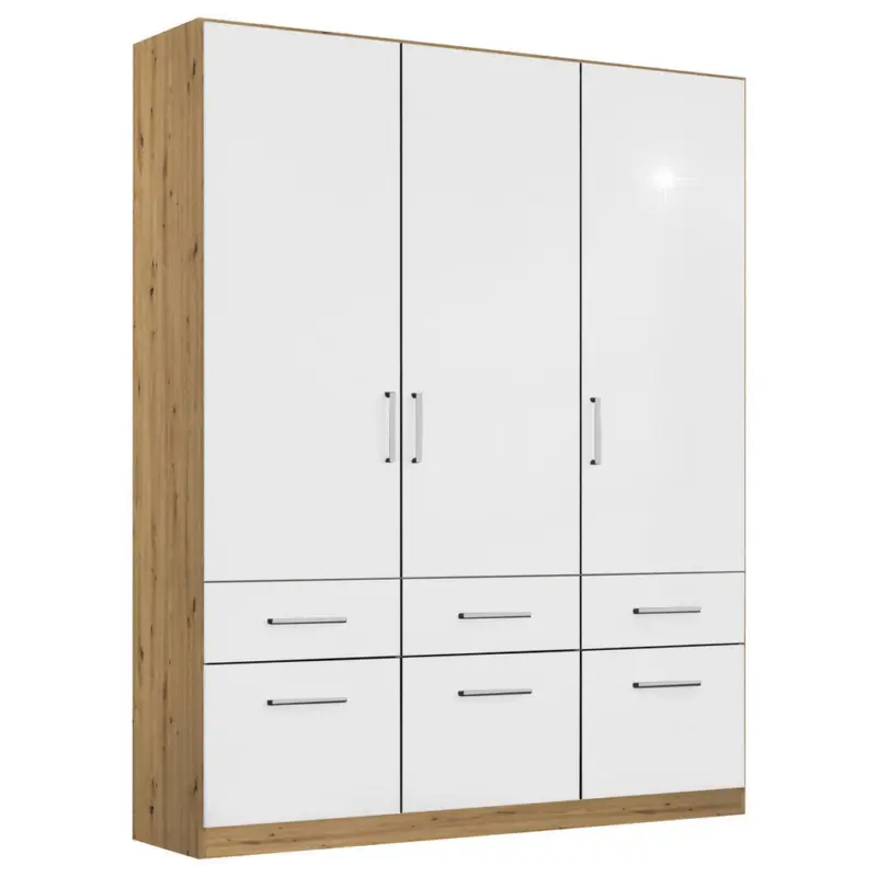 Dreht&uuml;renschrank in Eiche Artisan, Wei&szlig; Hochglanz