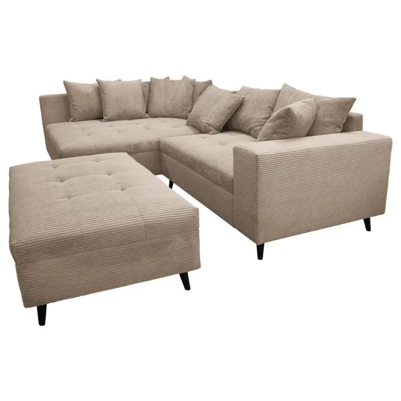 Ecksofa inkl. Hocker in Cord Hellbraun 174/247 cm