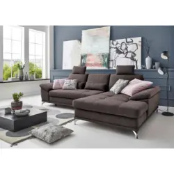 Ecksofa in Flachgewebe Dunkelbraun