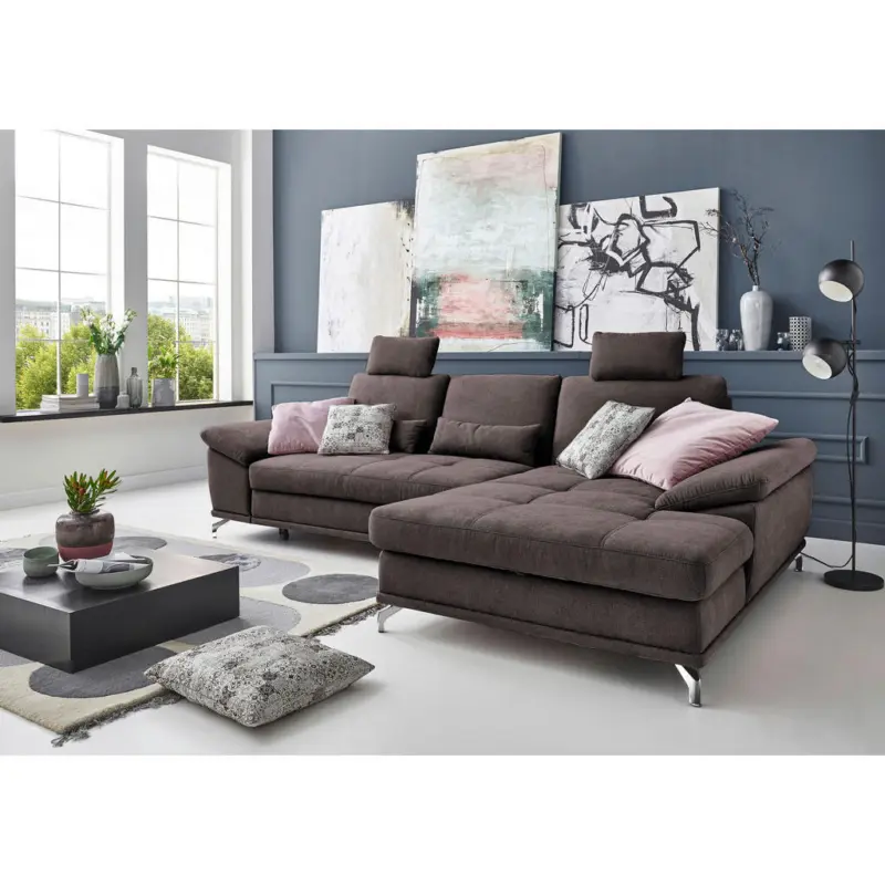 Ecksofa in Flachgewebe Dunkelbraun