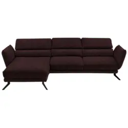 Ecksofa Valdera in Velours Dunkelbraun 153/283 cm
