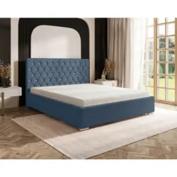 Polsterbett gepolstertes Kopfteil, Lattenrost, Bettkasten Dunkelblau 140/200 cm
