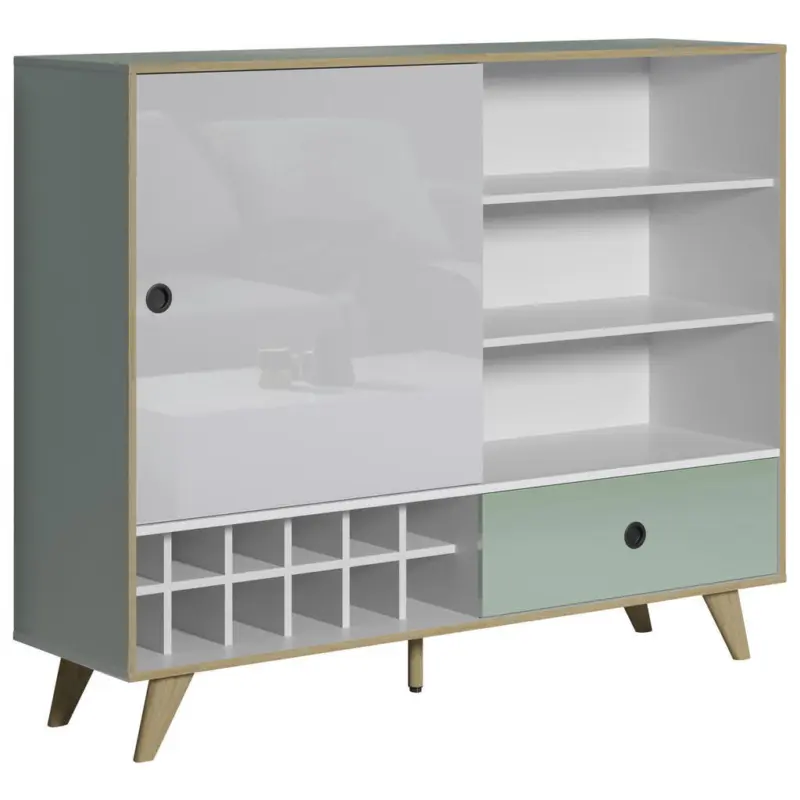 Highboard Gr&uuml;n, Eichefarben, Wei&szlig; Hochglanz 145/118/40 cm