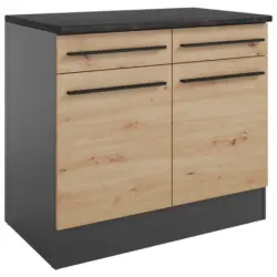 K&uuml;chenunterschrank 100/90/60 cm in Anthrazit, Eiche Artisan