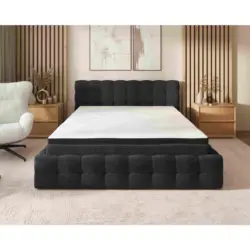 Polsterbett Matratze, gepolstertes Kopfteil, Lattenrost, Bettkasten, Topper Anthrazit 160/200 cm