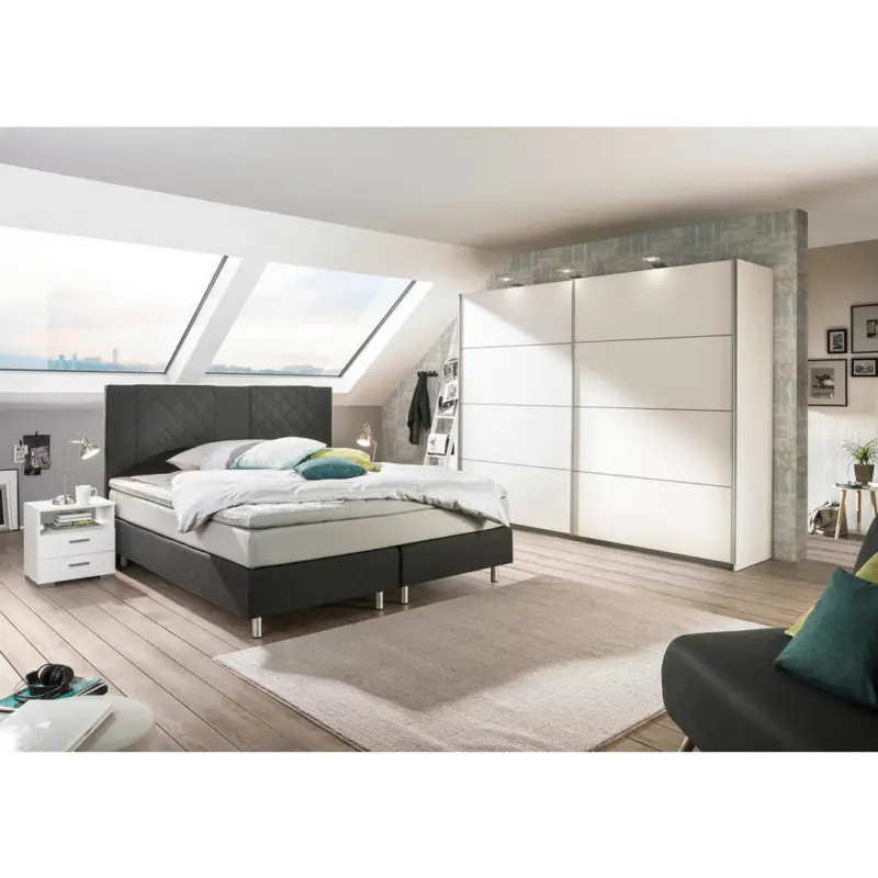 Boxspringbett 180/200 cm in Anthrazit, Hellgrau