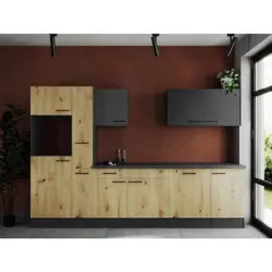 K&uuml;chenleerblock 310 cm in Grau, Eiche Artisan