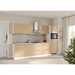 K&uuml;chenblock 300 cm in Wei&szlig;, Eichefarben
