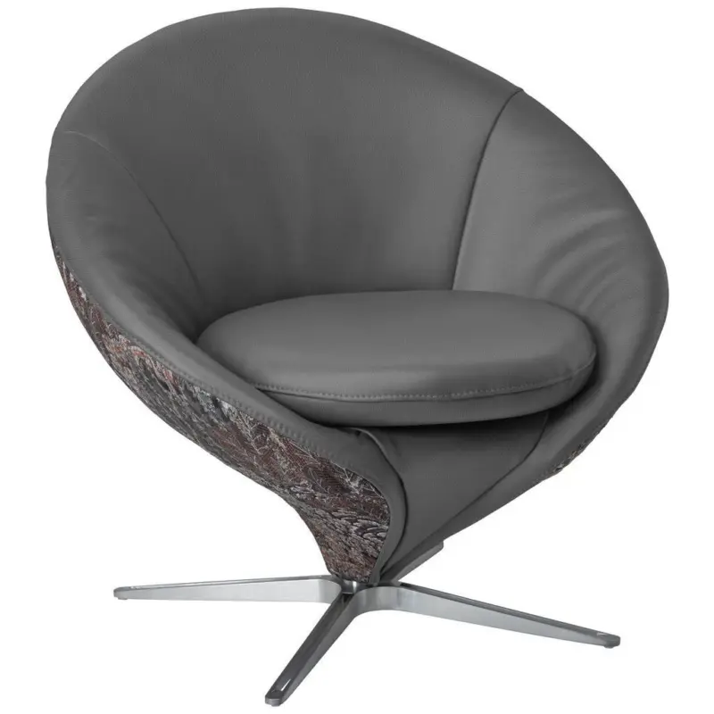 Sessel in Jacquard Kombination Echtleder/Stoff Graublau