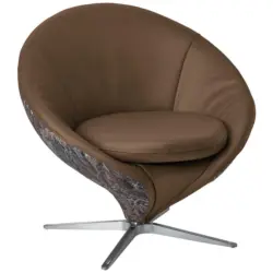 Sessel in Jacquard Kombination Echtleder/Stoff Khaki