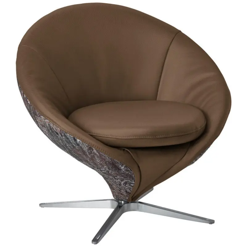 Sessel in Jacquard Kombination Echtleder/Stoff Khaki