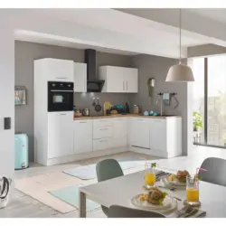 Eckk&uuml;che 280/175 cm in Wei&szlig;, Eiche Artisan