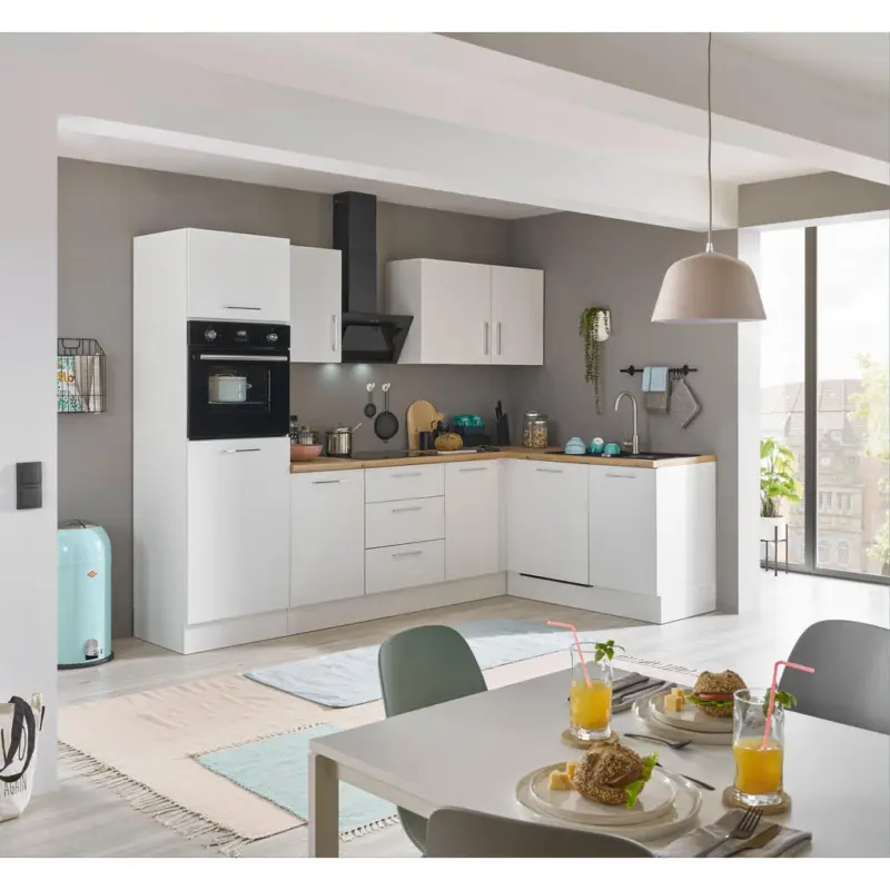 Eckk&uuml;che 280/175 cm in Wei&szlig;, Eiche Artisan