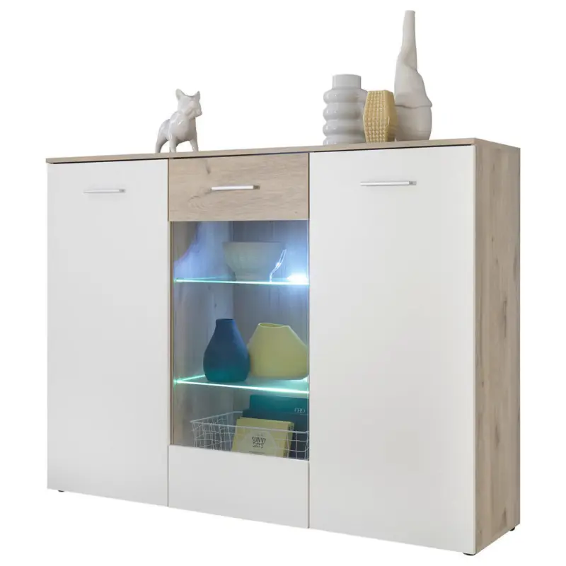 Vitrine in Wei&szlig;, Eichefarben