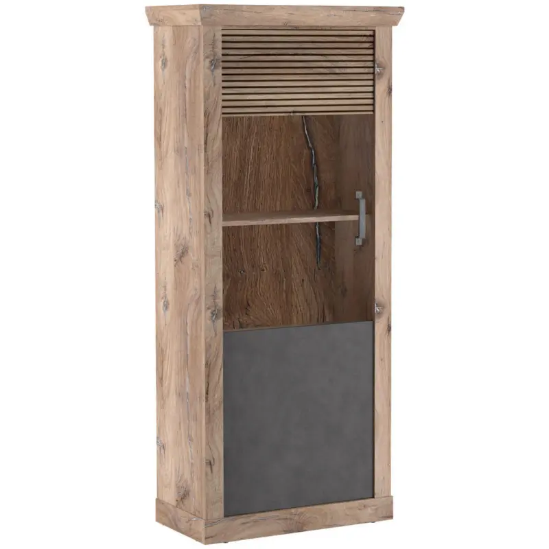 Vitrine in Anthrazit, Eichefarben