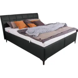 Polsterbett gepolstertes Kopfteil, Bettkasten, Lattenroste, Matratzen Schwarz 180/200 cm