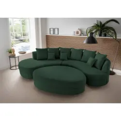 Wohnlandschaft inkl. HockerOttomane links, organische Form in Cord Dunkelgr&uuml;n