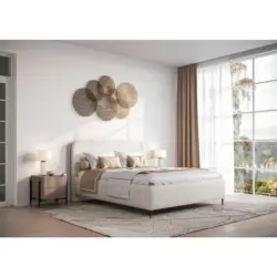 Polsterbett gepolstertes Kopfteil, Lattenrost, Bettkasten Beige 180/200 cm