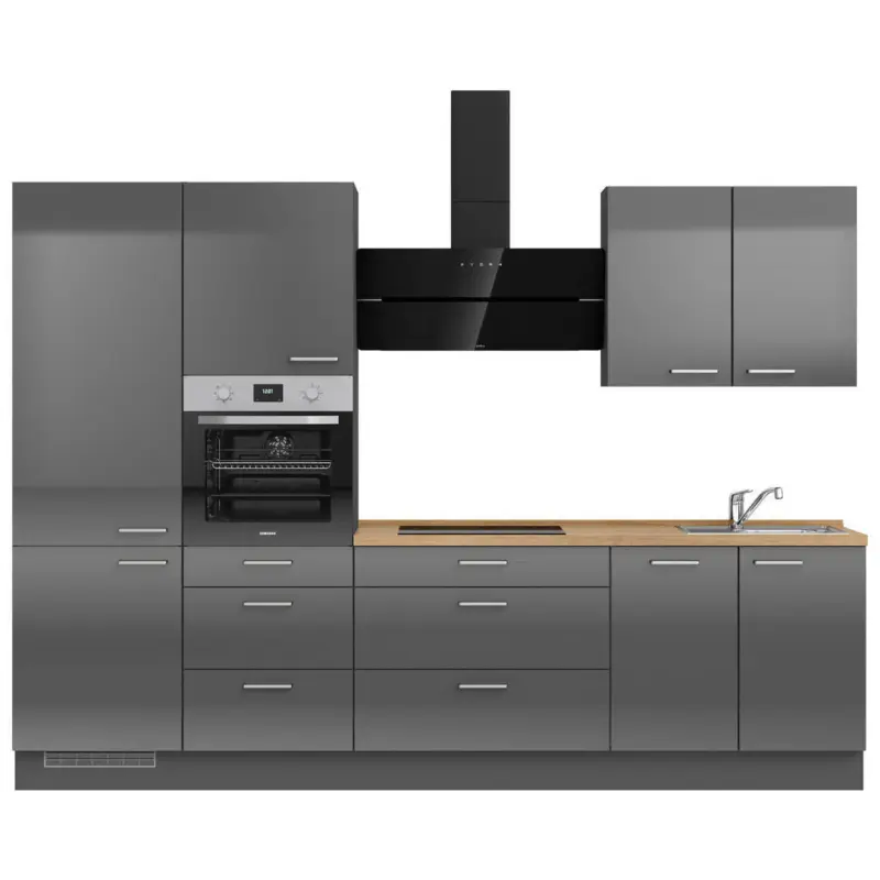 K&uuml;chenleerblock 300 cm in Eichefarben, Schieferfarben