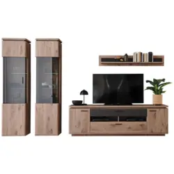 Wohnwand in Anthrazit, Eiche dunkel 330/208/50 cm