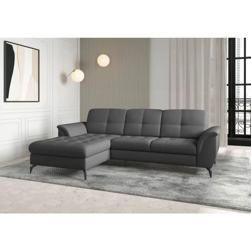 Ecksofa Zora E in Flachgewebe Dunkelgrau 164/262 cm