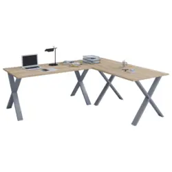 Eckschreibtisch 190/130/76 cm in Silberfarben, Sonoma Eiche