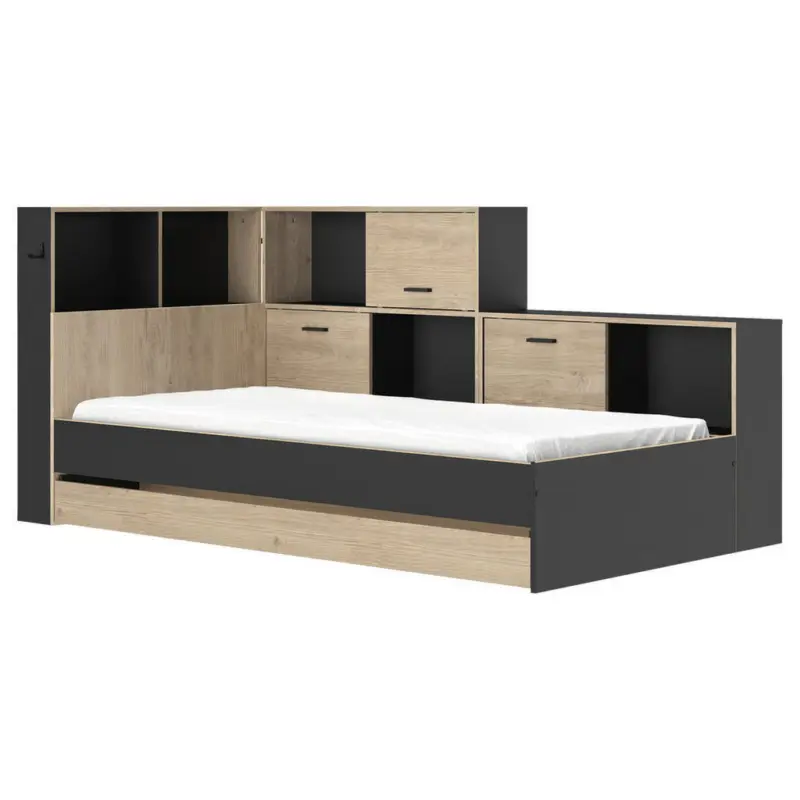 Stauraumbett 90/200 cm in Schwarz, Kastanienfarben