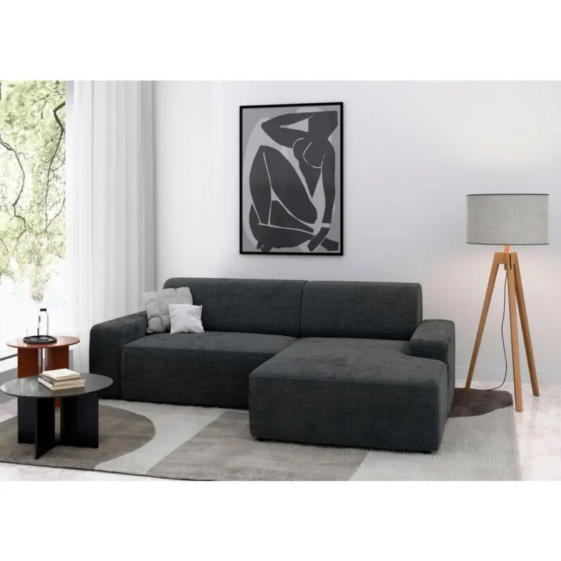 Ecksofa Wien in Cord Dunkelgrau 246/162 cm
