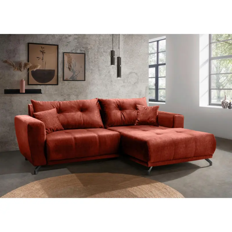 Ecksofa Restato in Velours Koralle 246/177 cm