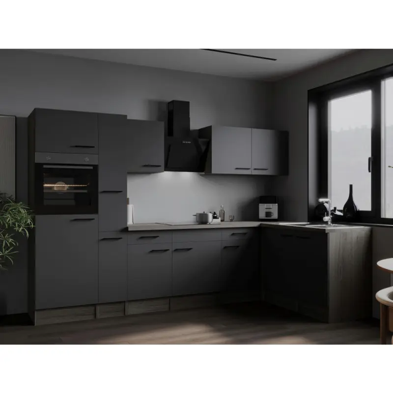 Eckk&uuml;che 310/172 cm in Schwarz, Eichefarben