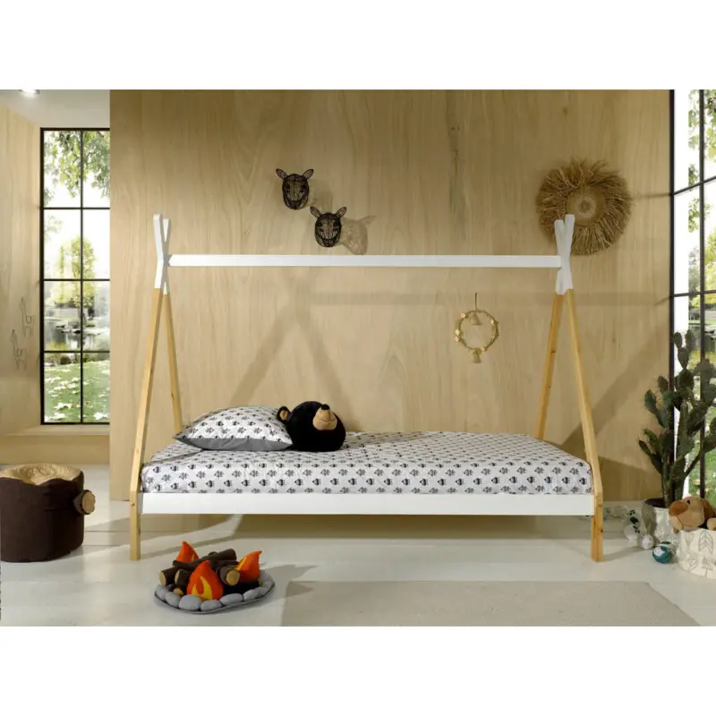 Hausbett Rollrost 90/200 cm in Wei&szlig;, Kieferfarben