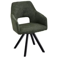 Armlehnstuhl in Holz, Textil Schwarz, Olivgr&uuml;n