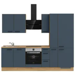 K&uuml;chenleerblock 270 cm in Blau, Eichefarben