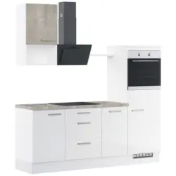 K&uuml;chenleerblock 215 cm in Wei&szlig; Hochglanz