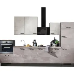 K&uuml;chenleerblock 340 cm in Grau, Wei&szlig;