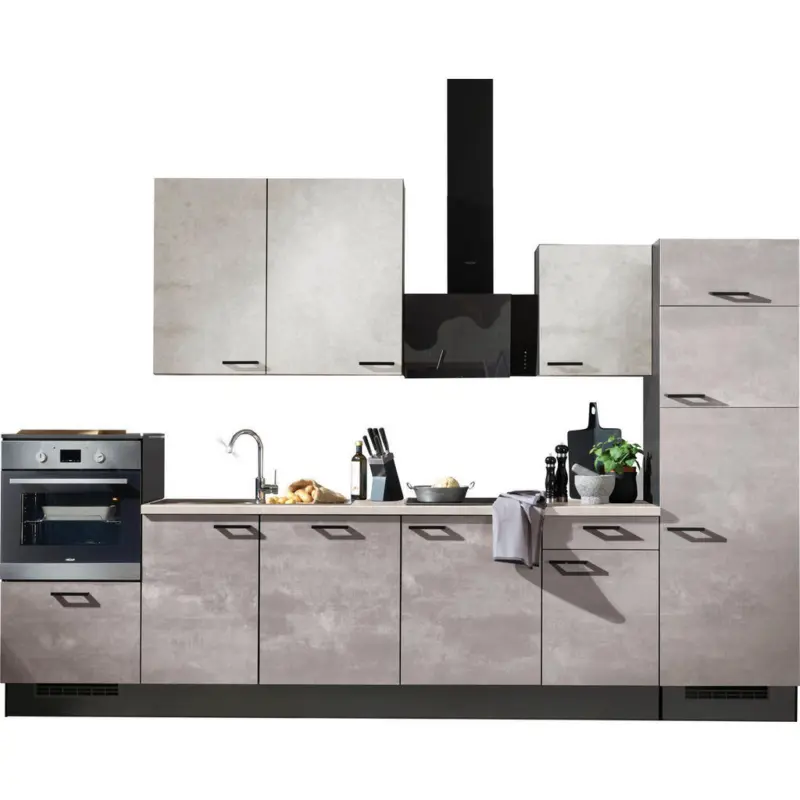 K&uuml;chenleerblock 340 cm in Grau, Wei&szlig;