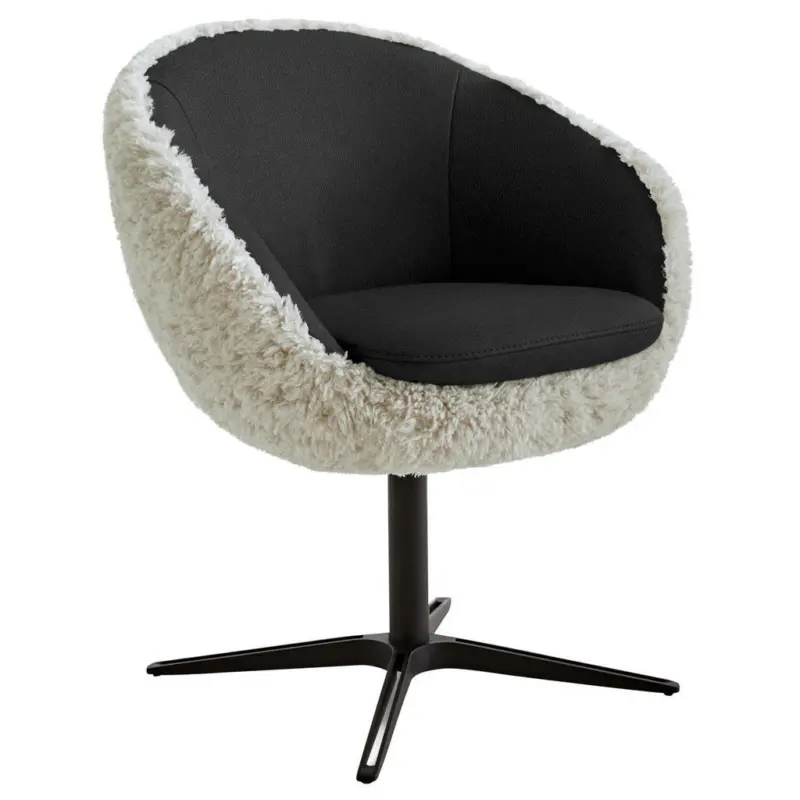 Armlehnstuhl Beinauswahl, Lederauswahl, Stoffauswahl, Sitzfl&auml;che 360&deg; drehbar Hochflor Kombination Echtleder/Stoff