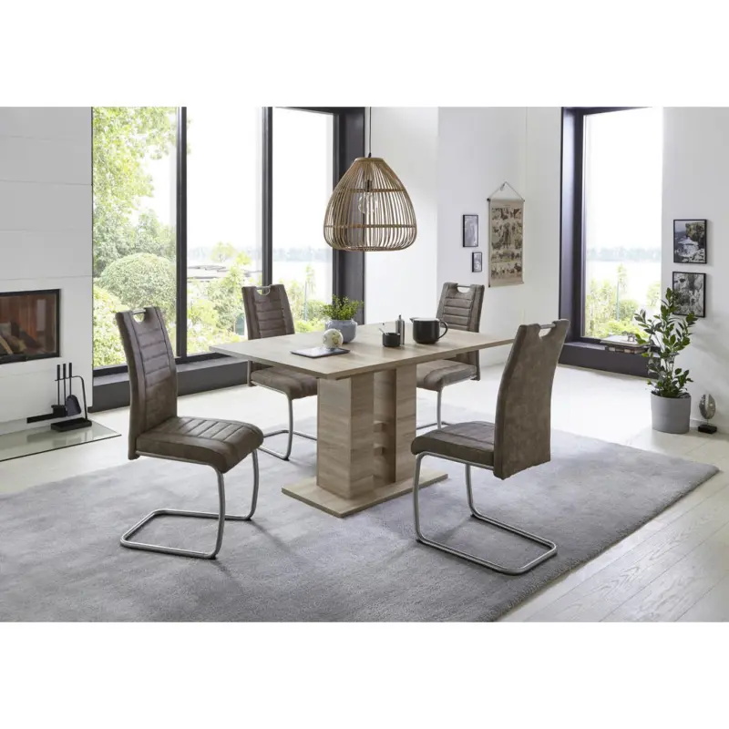 Tischgruppe in Metall, Textil, Holzwerkstoff Schlammfarben, Eichefarben