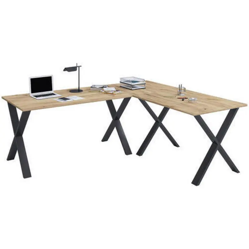 Eckschreibtisch 220/190/76 cm in Schwarz, Honigeiche