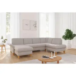 Wohnlandschaft Rochelle E in Flachgewebe Greige