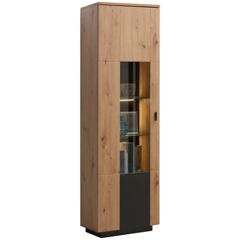 Vitrine in Anthrazit, Eichefarben