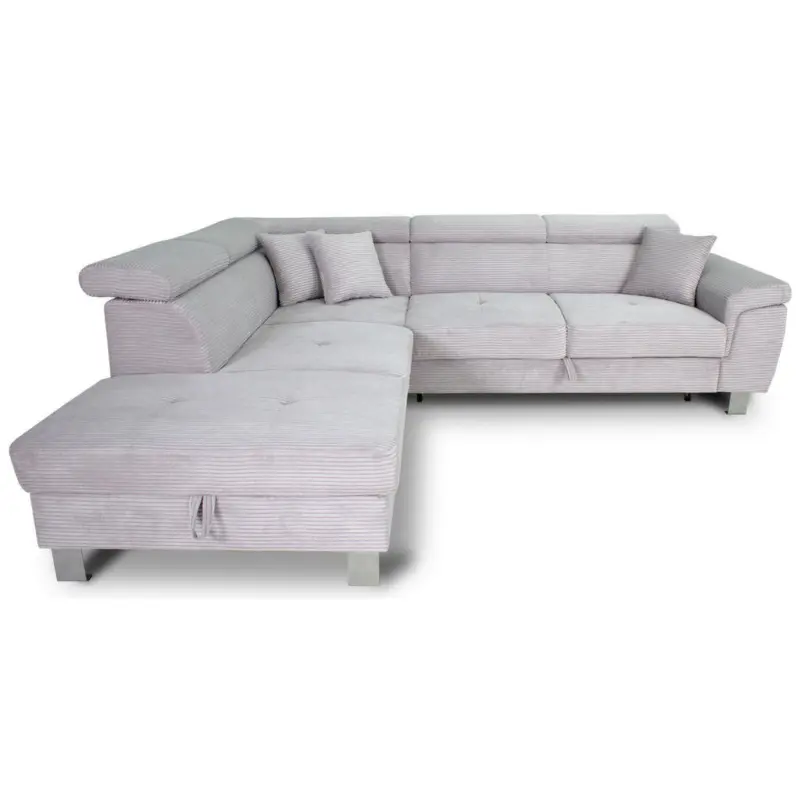 Ecksofa in Cord Hellgrau 226/257 cm