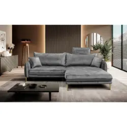 Ecksofa in Velours Grau 264/196 cm