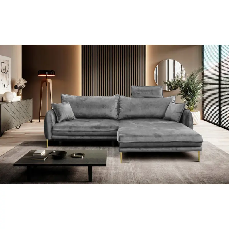 Ecksofa in Velours Grau 264/196 cm