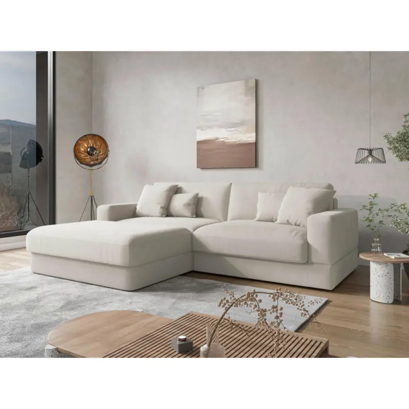 Ecksofa Fabio E in Mikrofaser Elfenbein 196/264 cm