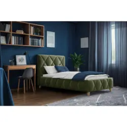 Polsterbett gepolstertes Kopfteil, Lattenrost, Bettkasten Olivgr&uuml;n 100/200 cm