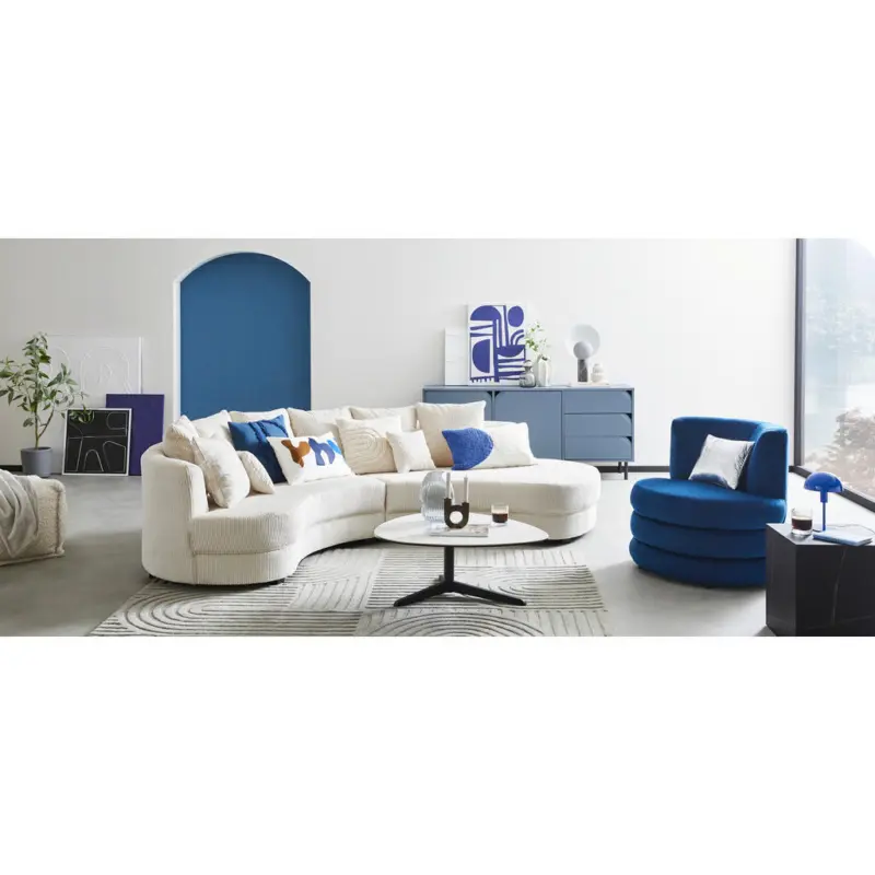 WOHNLANDSCHAFTOttomane rechts, organische Form in Cord Beige