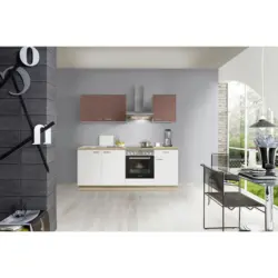 K&uuml;chenblock 200 cm in Rot, Wei&szlig;, Eichefarben