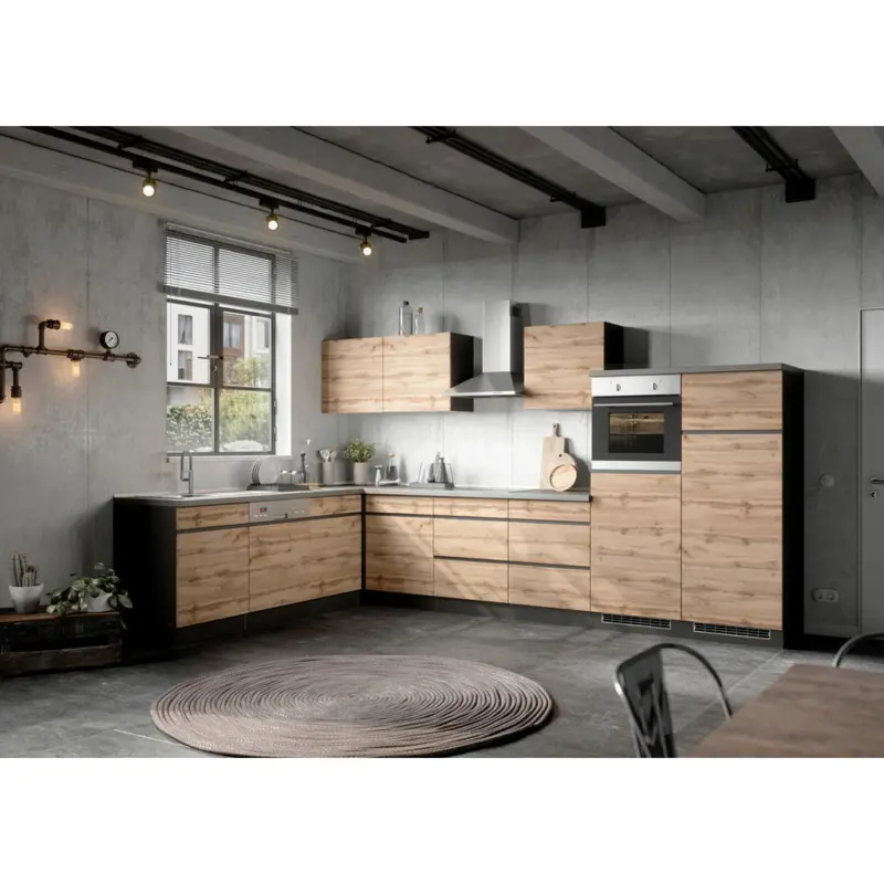 Eckk&uuml;che 240/360 cm in Graphitfarben, Eiche Wotan